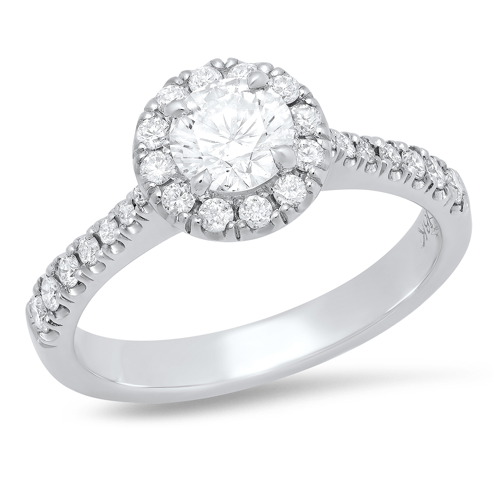 18K White Gold Halo Engagement Ring with a Center Round Diamond ...